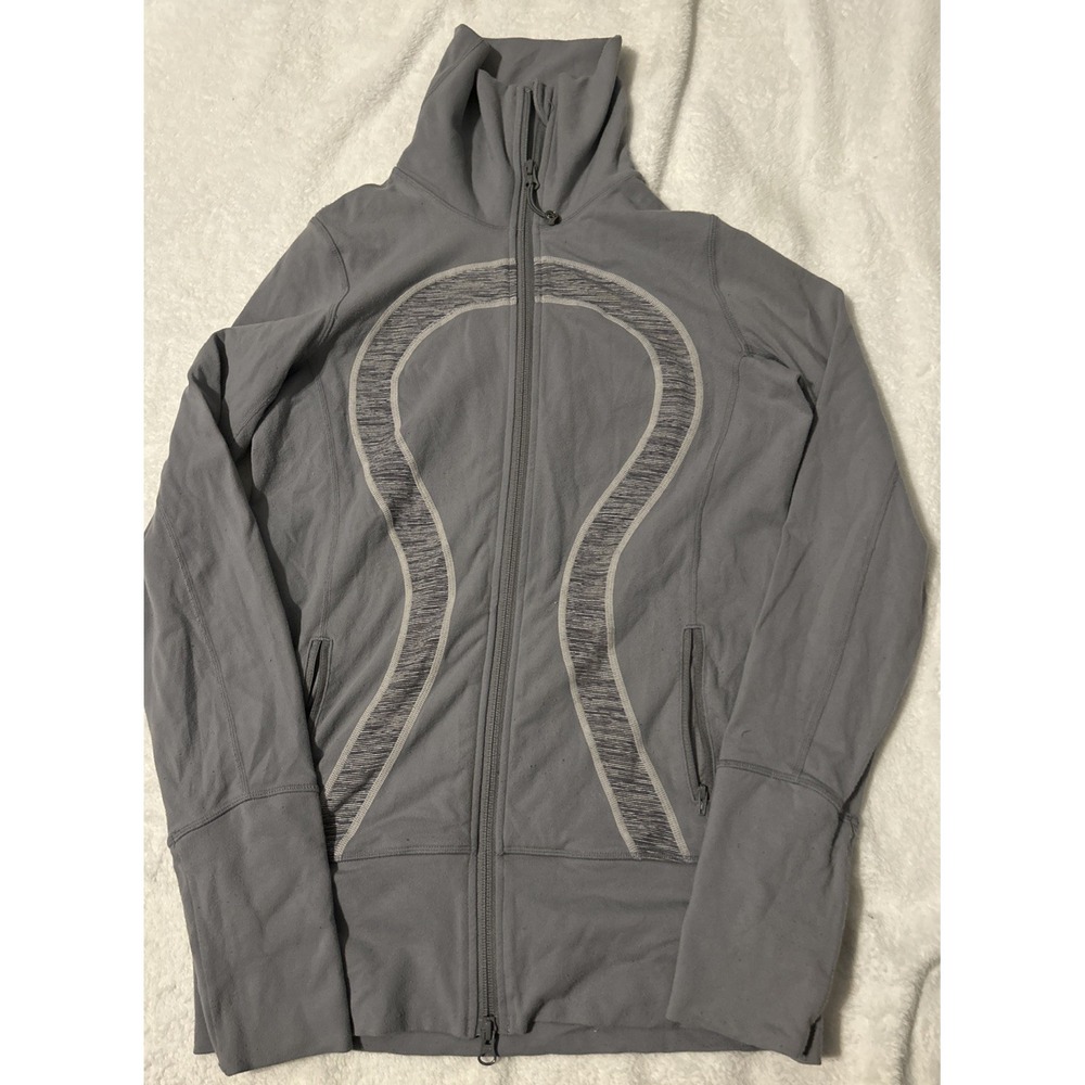 Lululemon Stride Jacket Black Stripes Gray Hooded Logo Jacket Size 6